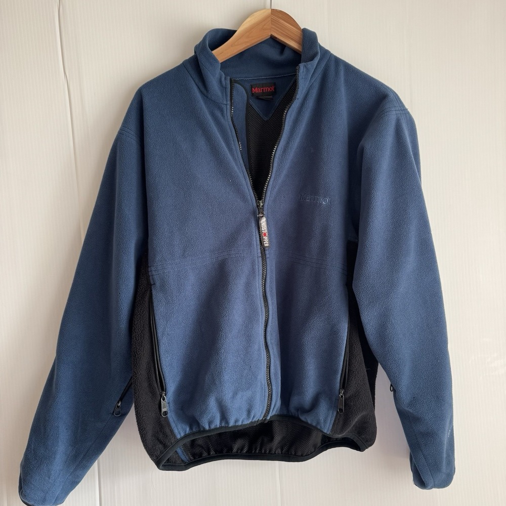 Vintage Marmot Fleece Full Zip Windstopper Jacket Mens Size Large Blue And Black